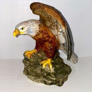 Vintage American Eagle Figure Ceramic Wings Spread Standing On A Rock